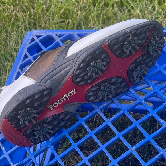 FootJoy GreenJoys Men’s 8.5 W White Brown Leather Soft Spike Golf Cleats 45516 - Picture 11 of 16